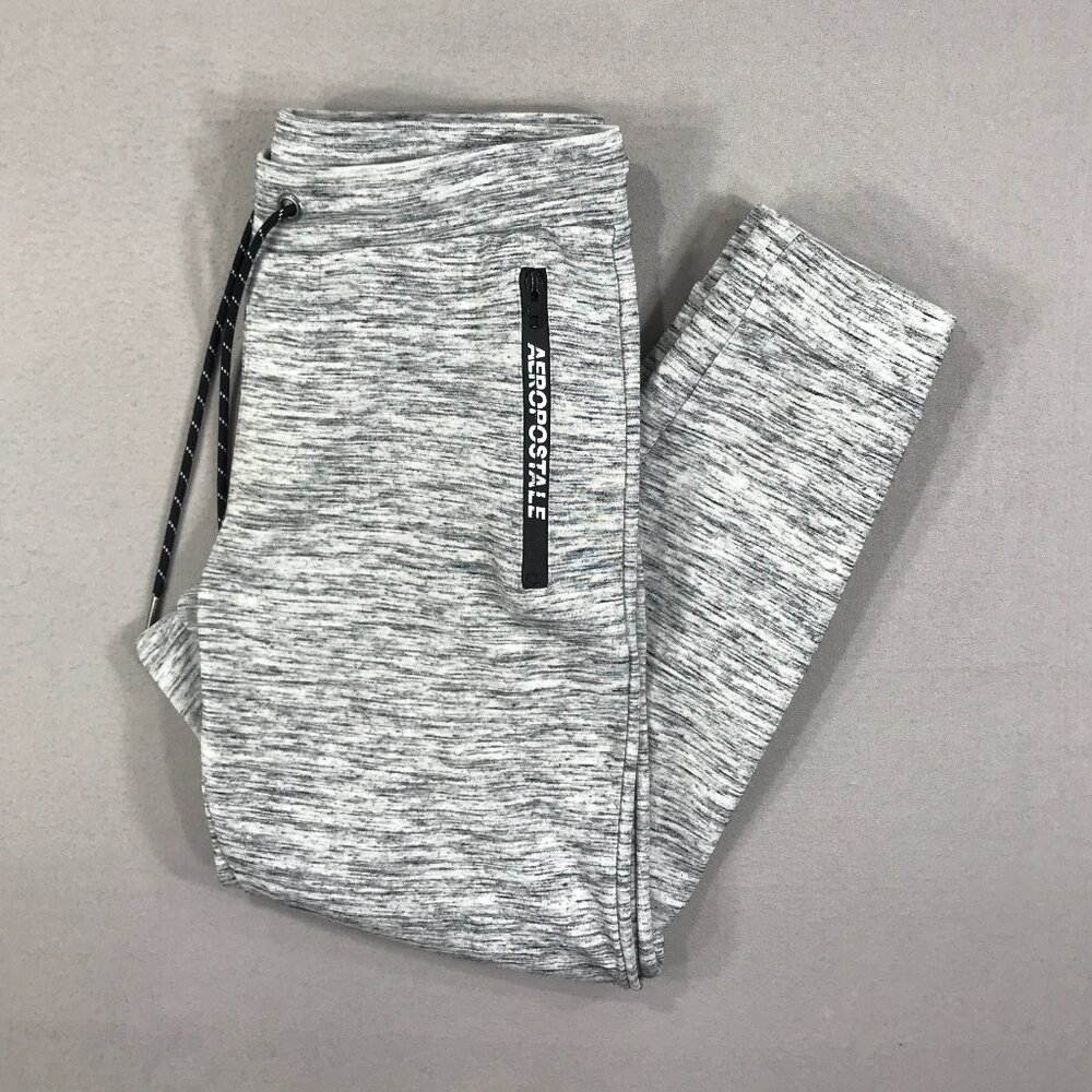 Aeropostale Sweatpants Men's Small Gray Joggers Tapered Drawstring Zip Pockets
